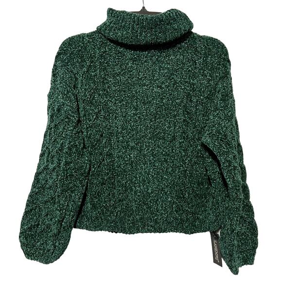 BLANK NYC Cable Knit Turtleneck Sweater XS Enchanted Forest Green Chunky KnitNWT - Picture 15 of 15